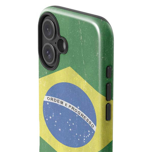 Brazil Flag Distressed iPhone 16 Plus Impact Case